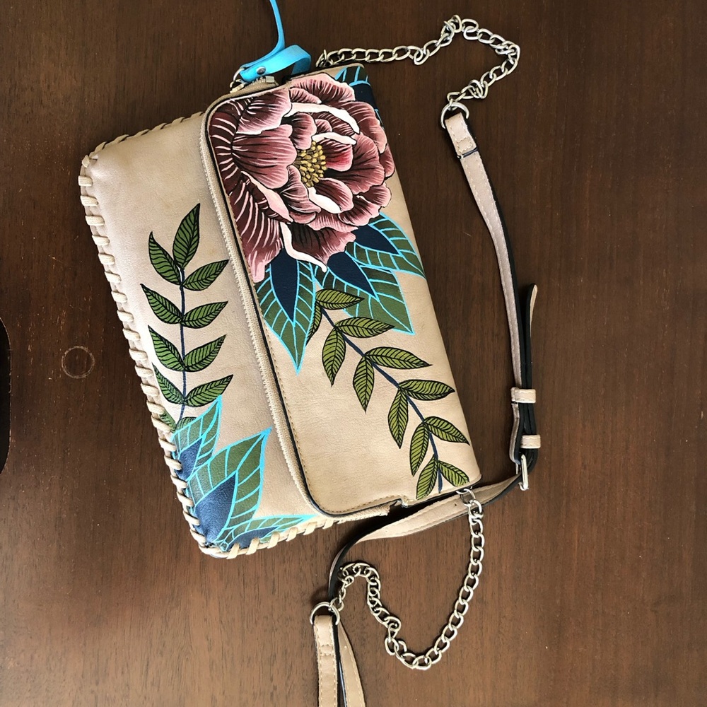 Hand painted Tan Leather Bag